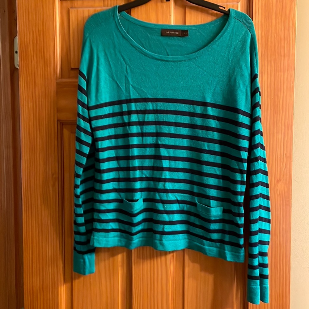 Green and black striped The Limited lightweight sweater